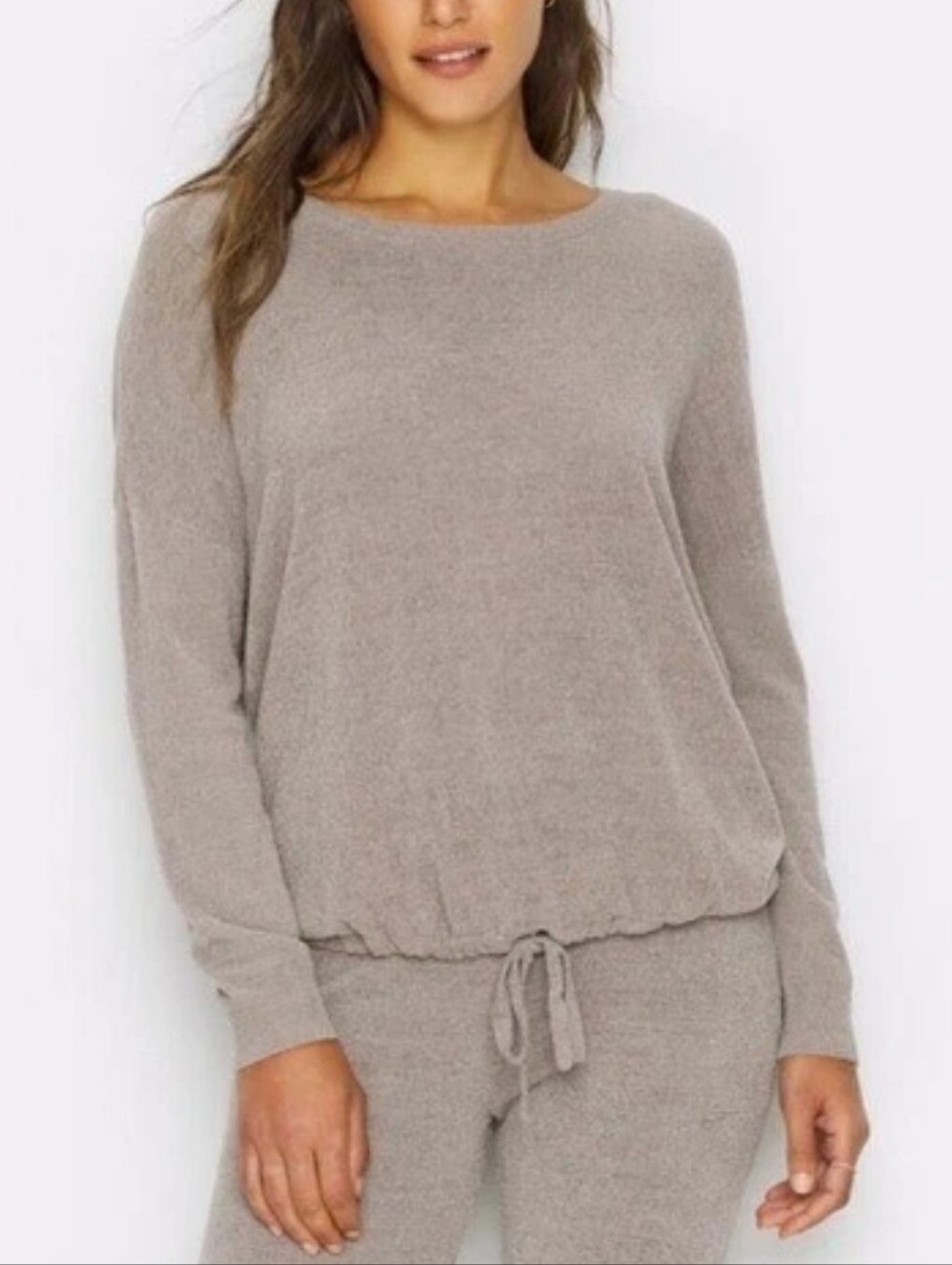 Barefoot Dreams NEW Taupe CozyChic Ultra Lite Slouchy Pullover Sweater SZ Medium